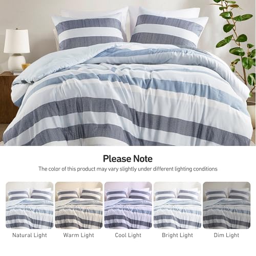Regency Heights Twin Size Comforter Set 2 Pieces, Navy Blue Modern Striped Bedding Set for All Season, Soft, Lightweight, Reversible Bed Set with Comforter & Sham Regency Heights