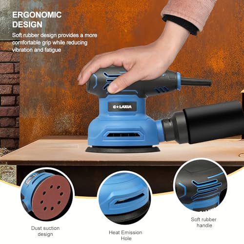 G LAXIA Orbital Sander，2.5Amp 5-inch Electric Sander with 15 piece Sanding Discs, 6 Variable Speed 6000-13000OPM and Dust Collection System for Sanding and Polishing G LAXIA