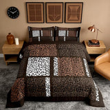 Leopard Print Comforter Set,Wildlife Animal Fur Skin Bedding Set Modern Bedroom Decor,African Cheetah Wildlife Patchwork Texture Comforter with 1 Pillowcase for All Seasons,Twin,Brown White Black Castle Fairy
