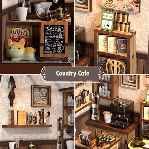 Soothee DIY Miniature Kit - 3D Puzzles for Adults & Teens, Book Nooks and Model Building Kits for Bookshelf Decor, Relaxing Craft & Unique Gift for Craft Lovers (Country Cafe)