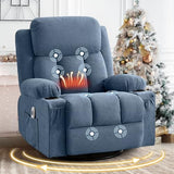 MAHOMICO Swivel Rocker Recliner Chair with Vibration Massage and Heat for Living Room,with Rocking Function and Side Pocket, USB Charge Port,2 Cup Holders MAHOMICO