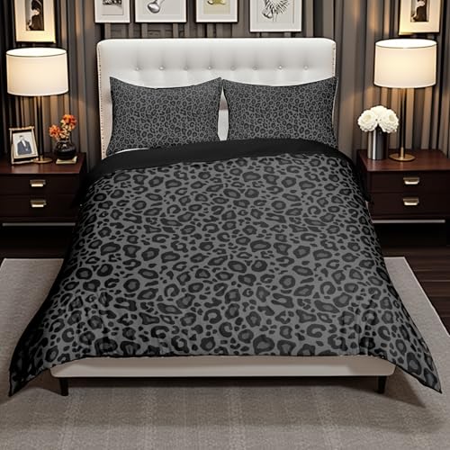 Manfei African Cheetah Wildlife Bedding Set King Size Black Wild Animal Skin Duvet Cover for Teens Adults Leopard Print Comforter Cover Decorative Room with 2 Pillowcases(Comforter Not Included) Manfei