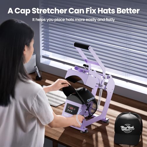 Hat Press Heat Machine for Caps with Precise Temp&Timer Control, Timer Auto Starter, Hat Heat Press with 2 Platens for Trucker Hat & HTV Iron on Vinyl, Sublimation Hat Press, Heat Transfer (Purple) EENOUR