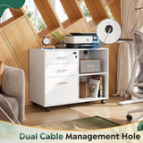 DEVAISE 3-Drawer Wood File Cabinet with Lock, Mobile Lateral Filing Cabinet, Printer Stand with Open Storage Shelves for Home Office, White DEVAISE