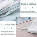 URBONUR Full Size Duvet Cover Sets Light Blue Garden Floral Bedding Comforter Cover, Ultra-Soft & Breathable Duvet Sets for All Season, Button Closure & Corner Ties URBONUR