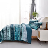 WONGS BEDDING Boho Queen Quilt Set, Blue Bohemian Queen Quilt Bedding Set, Lightweight Microfiber Bed Decor Bedspread for All Season 96"x90"(3 Pieces) WONGS BEDDING