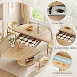 Jocoevol 47″–63″ Extendable Round Dining Table for 4–8 with Dust-Proof 2-Tier Storage Shelf Space-Saving Expandable Dining Room Table Wood Oval Circle Dining Table with Pedestal Base (Natural) Jocoevol