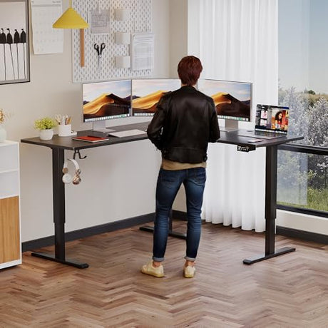 L Shaped Standing Desk Adjustable Height, Electric Corner Standing Desk, Sit Stand Computer Table with Memory Controller for Home (Black, 55 Inch) Homall