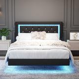 AILUNWALL Floating Bed Frame Full with LED Light, Upholstered Queen Bed Frame with Headboard, Solid Wood Slats Support, Noise-Free, Easy Assembly, No Box Spring Needed (Black, Full) AILUNWALL