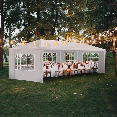 10'x30' Outdoor Canopy Tent, Party Tent with 5 Removable Sidewalls, Event Tents for Parties, Outside Waterproof Wedding Canopy for Birthday, Holiday (White,10x30FT-5Sides) DVIEN