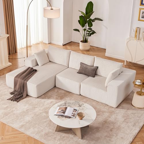 Weture 108” Modular Sectional Sofa, Cloud Sectional Couch with Deep Seat, Modern Modular L-Shape Sofa Couch with Chaise,Upholstered Couches for Living Room Bedroom (Corduroy, Beige)