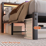 Maliacife Full Size Bed Frame with Headboard,LED Light and Charging Station with Wood Shelves,Metal Platform Bed with Heavy Duty Slats Support,No Box Spring Needed,Easy Assembly,Noise Free,Black Maliacife