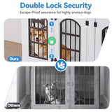 Petrova 63" Dog Crate Furniture for 2 Dogs, Heavy Duty Indoor Dog Kennel for Medium/Large Dogs, Wooden Dog Cage with Removable Divider, 6 Lockable Wheels, Storage Compartment, White Petrova
