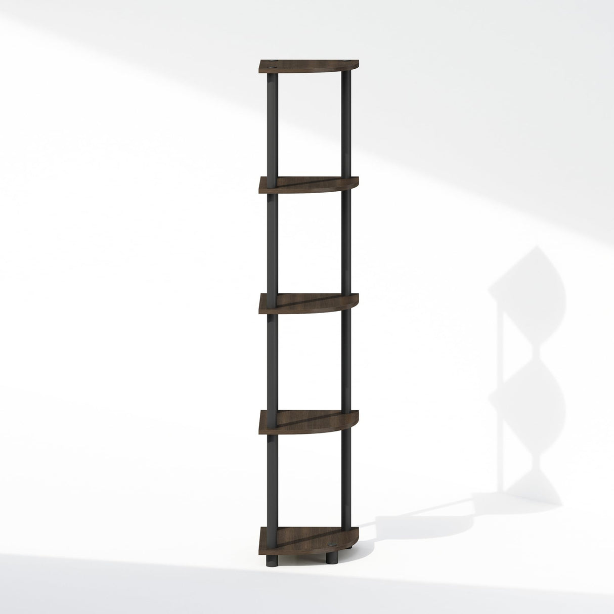 Furinno Turn-N-Tube Corner Shelf, 5-Tier Corner Display Rack, Shelving Unit, for Organization and Storage, Living Room, Home Office, Garage, Bedroom, Dark Brown Grain Furinno