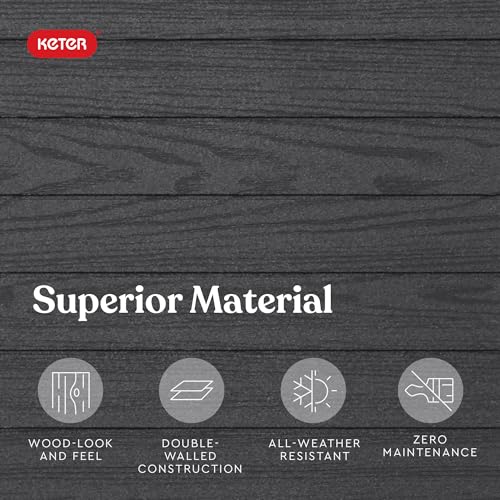 Keter Essential Shed 4x6 Resin Outdoor Storage Shed Ideal Storage for Patio Furniture, Garden Tools Bike Accessories, Beach Chairs and Lawn Mower, Black and White Keter