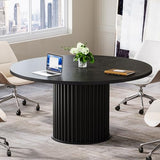 Tribesigns 47-Inch Round Conference Table, Black Meeting Table for 4-6 People, Small Office Desk with Sturdy Metal Base, Perfect for Conference Room or Small Workspaces, Black Tribesigns