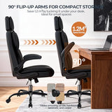 Office Chair with Adjustable Headrest, Faux Leather Executive Home Office Desk Chairs with Ergonomic Back Support, Padded Flip-Up Armrests, Swivel Rolling Computer Chair for Work, Study, Black ACFOUL