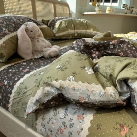 4pcs Duvet Cover Set- 100% Cotton Comfort Duvet Cover Set,a Duvet Cover,a Deep Pocket Fitted Sheet,2 Pillow Shams Home Bedding with Zipper Closure for All Season (Queen (U.S. Standard), vintage) zeyekuku