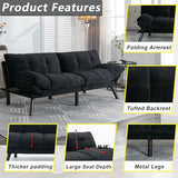 71" Velvet Futon Couch Bed with Mattress Included,Convertible Folding Sleeper Sofa Bed with Adjustable Backrests,Modern Loveseat Sleeper for Living Room Bedroom Small Space Home Office (Black) MWrouqfur