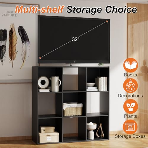 Sweetcrispy 9 Cube Storage Organizer - Open Cube Bookshelf with 5 Removable Back Panels, Display Storage Bookcase for Living Room, Bedroom, Entrance Hall, Home Office，36" L×11.6" W×36" H, Black Sweetcrispy