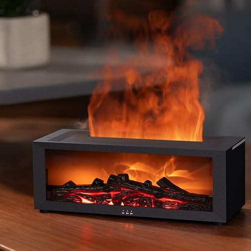 Essential Oil Diffuser, Fireplace Flame Oil Diffuser - Aromatherapy Aroma Humidifier, Upgrade 7 Flame Colors Noiseless 150ml Remote Control - Perfect for Bedroom Home Office (Fireplace Black) SENMUL
