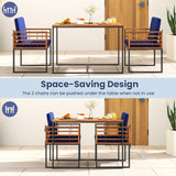 Tangkula 3 Piece Outdoor Dining Set, 2 Acacia Wood Armchairs with 43.5 Inch Dining Table, Heavy-Duty Metal Support, Cushioned Space-Saving Patio Furniture Set for Porch, Poolside Tangkula