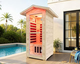 Albott Outdoor Sauna 1 Person, Infrared Saunas for Home, Low EMF 110V Spruce Wood Dry Sauna with Tourmaline Stone Foot Warmer, 7-Color Light Therapy & 2 Bluetooth Speakers, 33.5"x35.4"x78.7" Albott