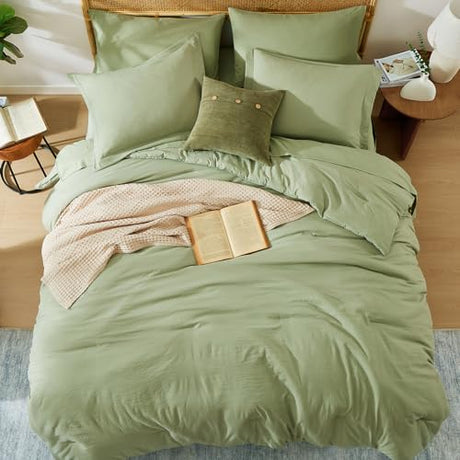 WRENSONGE Full Size Comforter Set- 7 Pieces Sage Green Bed in a Bag Full Size Comforter with Fitted Sheet, Flat Sheet, 2 Pillow Shams, 2 Pillowcases, Warm Bedding Sets for All Season WRENSONGE
