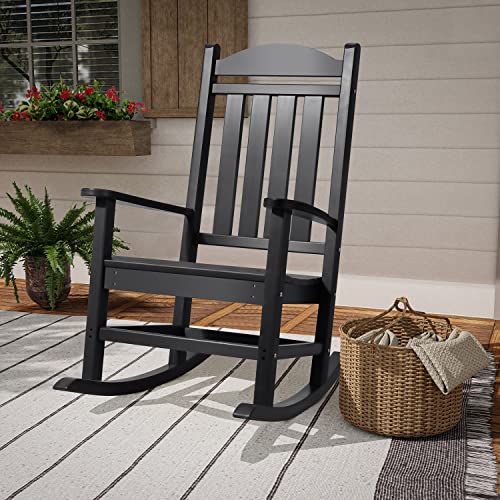 Devoko Rocking Chair Plastic Outdoor Indoor Patio Rocker Chair High Back All Weather Rocker for Patio Backyard Porch Garden (Black)