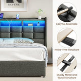 Driftalia Lift Up King Size Bed Frame with Storage, Upholstered King Bed Frame with Charging Station and LED Lights Headboard, No Box Spring Needed, Easy Assembly - Dark Grey Driftalia