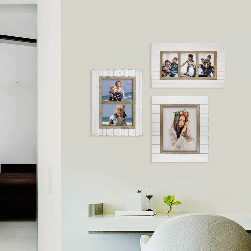 icheesday 8x10 Wooden Picture Frame Rustic Distressed White Photo Frame with Glass Cover Ready to Table Top and Wall Mounting icheesday