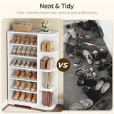 YATINEY Tall Shoe Cabinet with Open Storage, Multifunctional Shoe Rack, 7-Tier Wooden Shoe Storage Cabinet with Adjustable Shelves, Entryway Shoe Organizer for Closet, Hallway, White SC02WT YATINEY