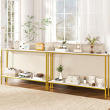 Giantex 44" Gold Console Table with Shelf, Narrow Long Entryway Table with Dual Anti-Tipping Kits & Metal Frame, 2-Tier Sofa Table Behind Couch, Hallway Table for Living Room, Entrance, Foyer Giantex