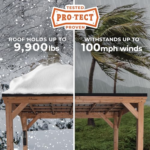 Backyard Discovery Arcadia 20 ft. x 9.5 ft. All Cedar Wooden Gazebo Pavilion with Hard Top Steel Slant Roof Backyard Discovery