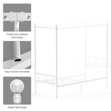 Weehom Twin Canopy Bed Frame with Headboard and Footboard, 4 Posters Metal Bed Frame, No Box Spring Needed, Mattress Foundation Platform Bed for Kids and Adults, White Weehom