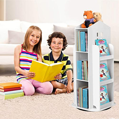 HM&DX 360° Rotating Children's Cartoon Bookshelf - Space-Saving Floor Rack for Home & Office - WoodArtSupply