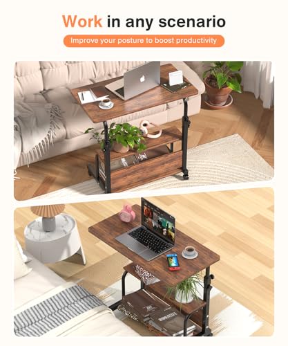 QZMDSM Laptop Desk Adjustable Desk Small Standing Desk Home Office Desks for Small Spaces Portable Desks Table for Bedrooms,Mobile Rolling Computer Work Desks on Wheels QZMDSM