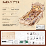 DIY Miniature Pinball Machine Kits, 3D Wooden Puzzles for Adults, Wooden Models for Adults to Build, Fun Toys Gifts for Ages 14+ Fuiltee