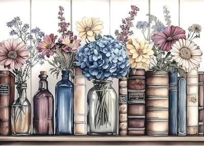 Stamping Cross Stitch Kit Books Flowers, Counting Cross Stitch Kit for Adult Beginners, with Glass Bottles Full Line DIY Cross Stitch Stitching Kit for Home Decor Cross Stitch Patterns 15.7x11.8inches