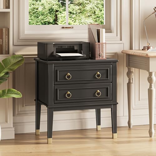 Huuger 27.6 Inch Tall Nightstand with Charging Station, USB-C Port, Larger Night Stand Set of 2, Bedside Table with 2 Drawers, 11.4 Inch Raised Legs, Side Tables End Tables, for Bedroom, Black Huuger