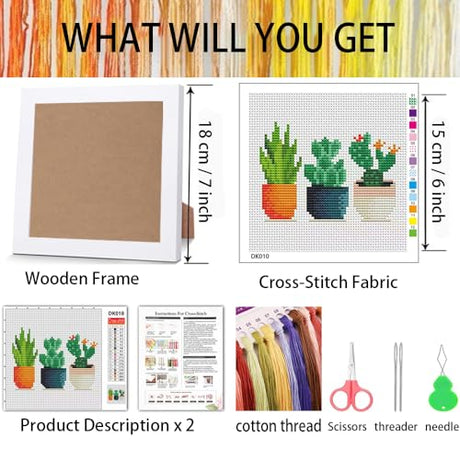 Tiwabb Succulent Cross Stitch Kits,Cactus Cross Stitch Kits for Adults Beginner with Framed,Embroidery Kit Stamped 11CT Cross Stitch Arts and Crafts for Adults Partial Cross Stitch 6.7x6.7inch Tiwabb