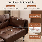 HALLYBEE Futon Sofa Bed, Sleeper Sofa, Small Couch with Storage Adjustable Armrests Pillows, Faux Leather Loveseat, Mid Century Modern Couches for Living Room, Bedroom, Apartment, Red Brown HALLYBEE