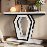 FUSUNBAO 47.3" Console Table,Openwork Bracket Sofa Table, Wood Narrow Entryway Table for Hallway, Behind The Couch, Living Room, Foyer, Easy Assembly（White Marble Texture） FUSUNBAO