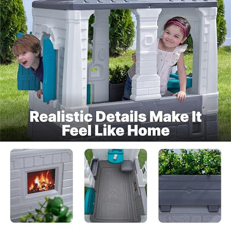 Step2 Neat & Tidy Cottage Kids Playhouse, Indoor and Outdoor Playset, Interactive Sounds, Toddlers 1.5+ Years Old, Easy to Assemble Backyard Discovery Playhouse, Grey Step2