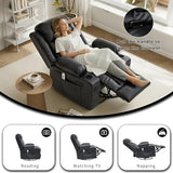 GAOHAPY Rocker Recliner Chair with Heat and Massage,360°Swivel Nursery Recliner Chair for Adults,Faux Leather Recliner Single Sofa Seat with 2 Cup Holders and Side Pocket (Black)