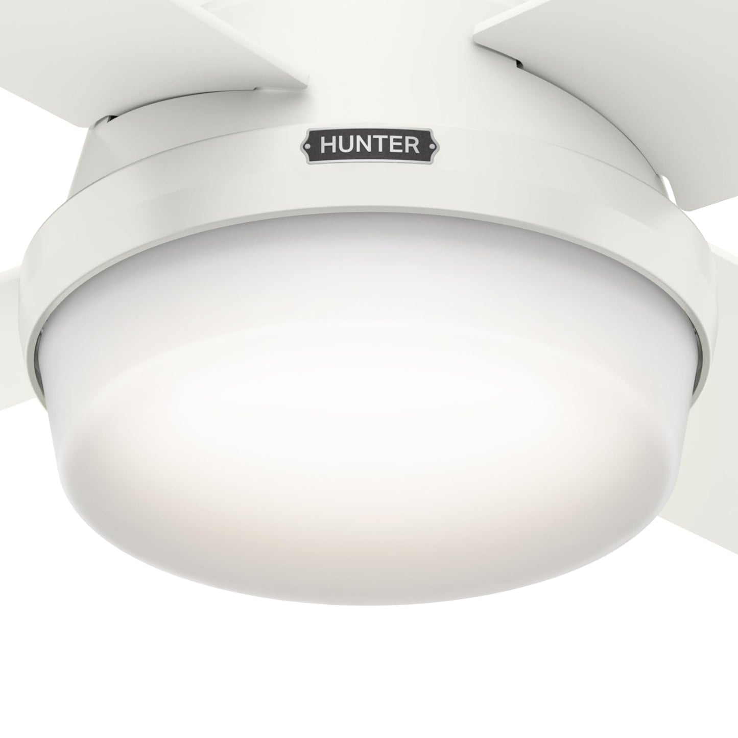 Hunter Fan Dempsey Low Profile Ceiling Fans with Lights and Remote, Flush Mount Ceiling Fan with Lights, Metal, Fresh White, 44 Inch LED