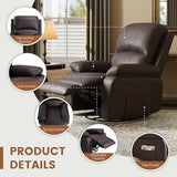 Attalee Leather Swivel Rocker Recliner Chair, Traditional Manual Chair, Upholstered Nursery Glider Rocking Recliner, Comfy Faux Leather Single Sofa with Pocket Spring for Living Room, Dark Brown