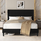 Yaheetech Queen Bed Frame Upholstered Platform Bed with Fabric Headboard, Wing Edge Design/Non-Slip and Noise-Free/Wooden Slats Support/No Box Spring Needed/Easy Assembly, Black Queen Bed Yaheetech