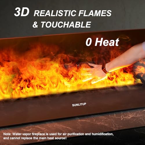 31.6" Water Vapor Fireplace Smart App Electric Fireplace 8 Colors Flame 3D Atomizing Fire Place Dimmer Electric Steam Fireplace Automatic Water Fullfill and Drainage Made with 316 Stainless Steel SUNLITUP