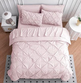 LANE LINEN Pink Full Comforter Set – 7 Piece - Pintuck Bed in a Bag - All-Season Full-Size Bedding with Comforter, Sheets, Pillowcases & Sham - Comfy, Perfect for College Dorms – Sepia Rose LANE LINEN